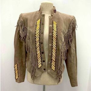Vintage Diamond Leathers Tan Beaded & Fringe  Suede Jacket - 10